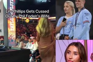 宣示主權??福登看拳擊比賽時被成人女星搭訕，妻子趕忙伸手阻止配圖